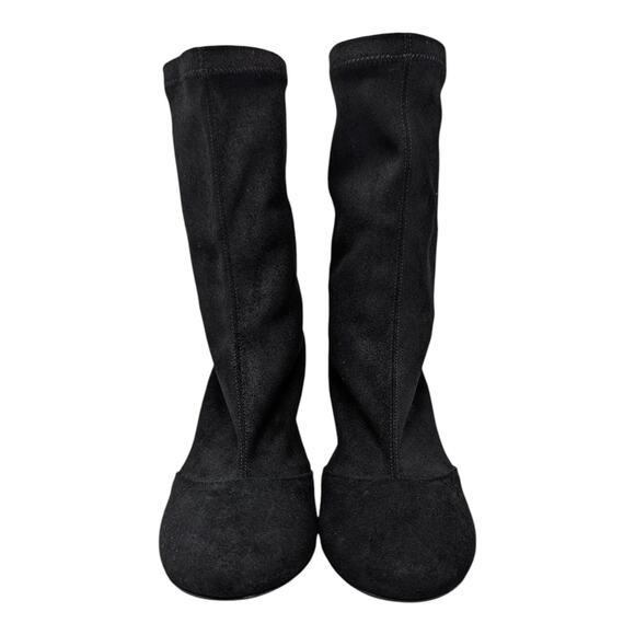 Chanel Stretch Suede High Heel Ankle Booties Black Interlocking CC Logo Gold 39 - Picture 5 of 10